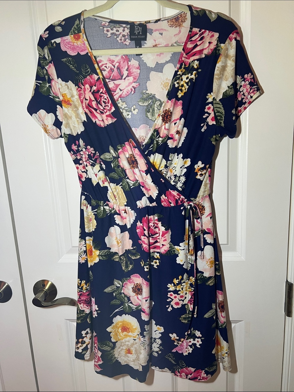 Floral Half Wrap Dress - Navy with Pink & Cream Blooms